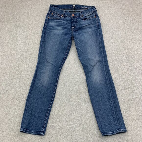 7 For All Mankind Josefina Jeans Size 25 Skinny Boyfriend Blue Distressed Denim - Picture 1 of 15